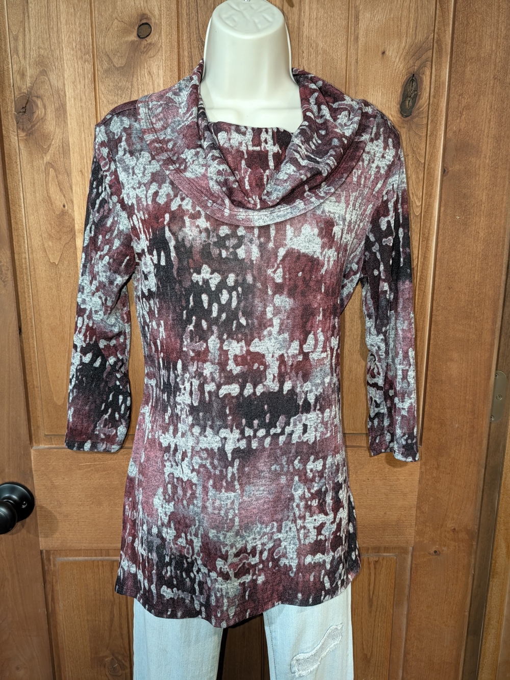 Ava James Cowl Neck Women's Tunic in Burgundy Pattern